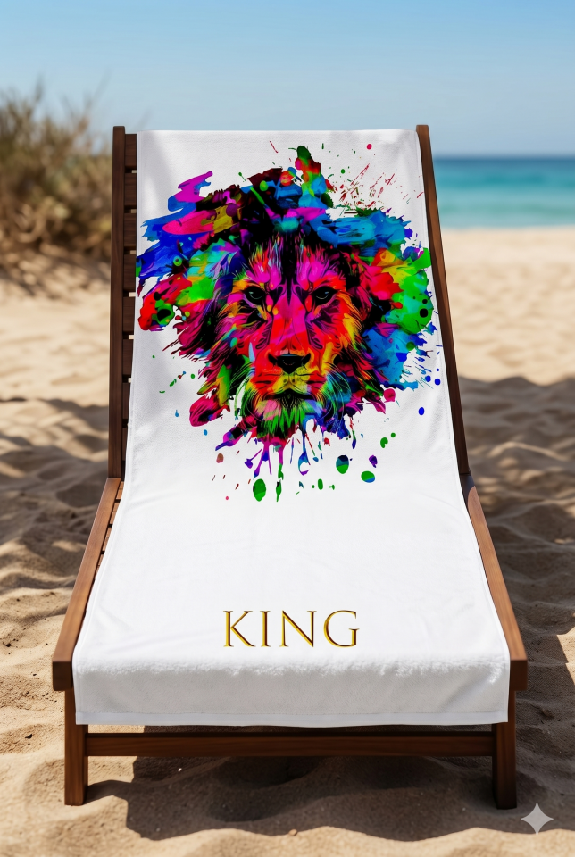 Dijital Baskılı Plaj Havlusu 70x150cm Aslan-King