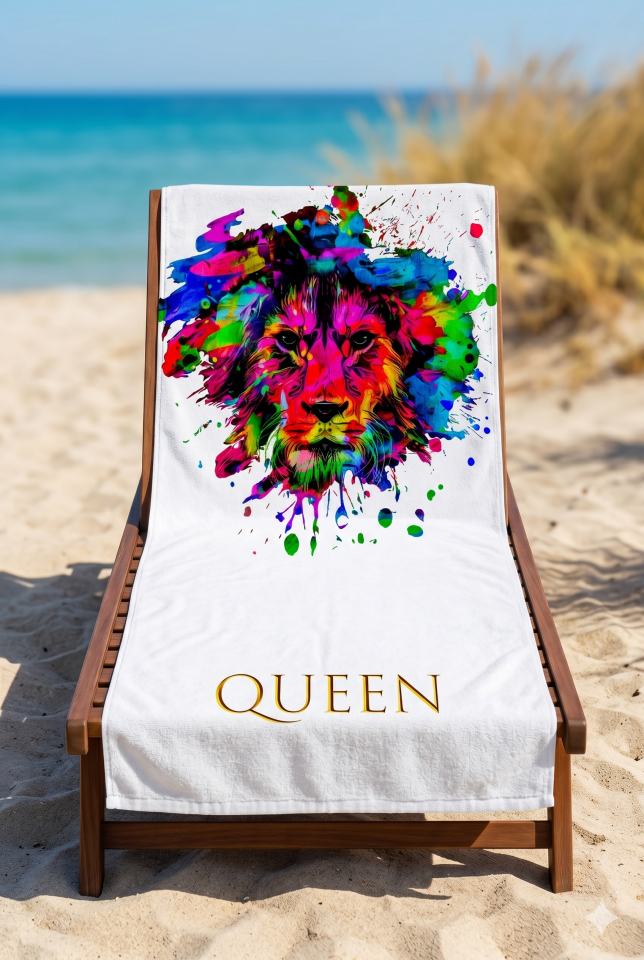 Dijital Baskılı Plaj Havlusu 70x150cm Aslan-Queen