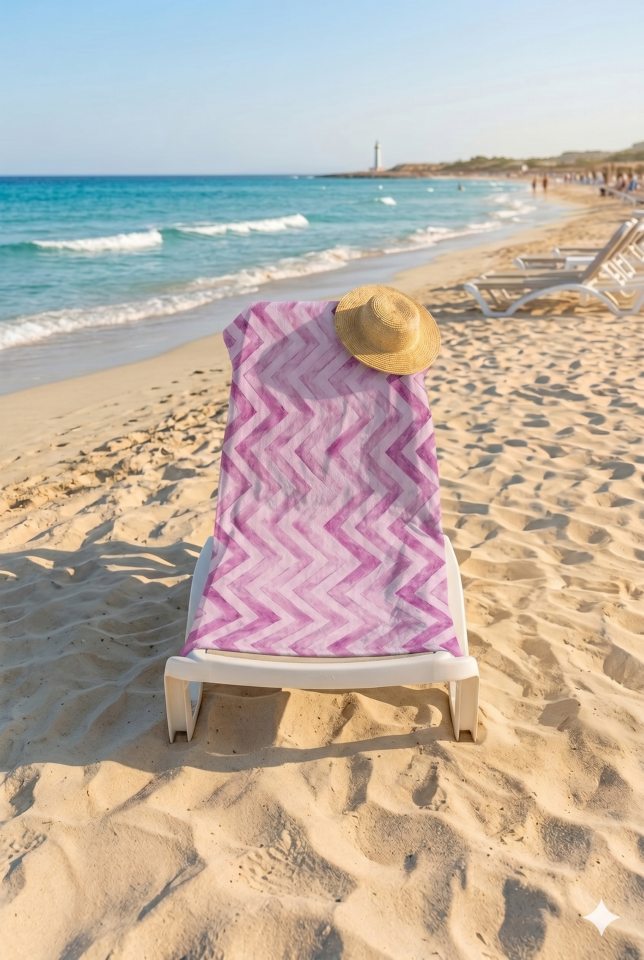 Dijital Baskılı Plaj Havlusu 70x150cm Pembe Dalga