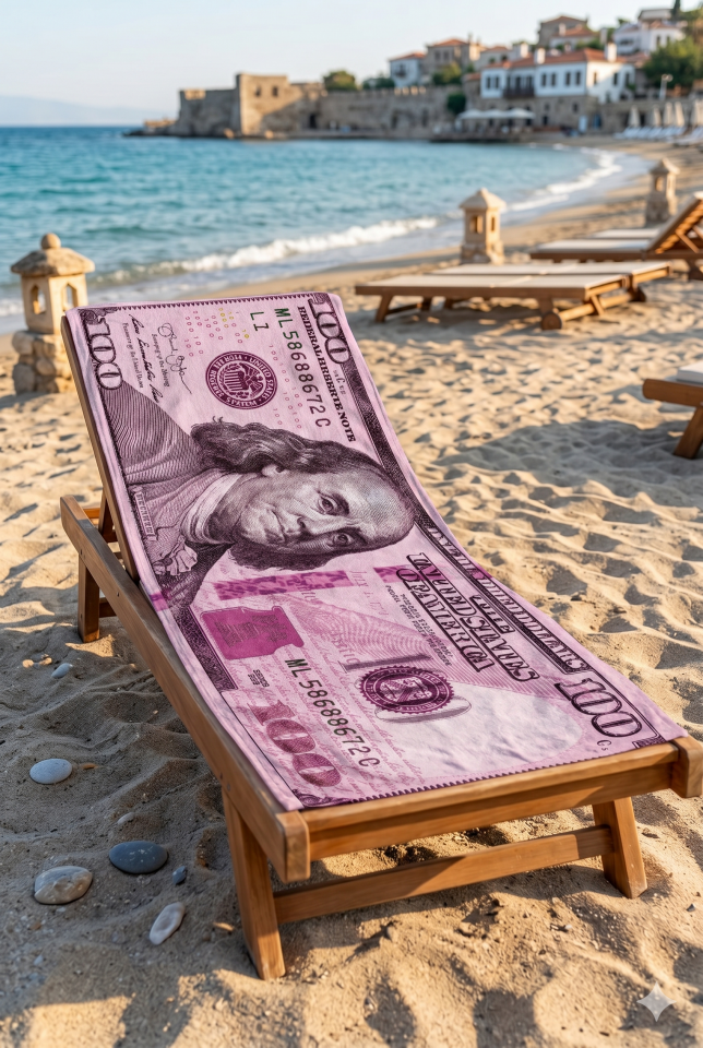 Dijital Baskılı Plaj Havlusu 70x150cm Pembe Dollar