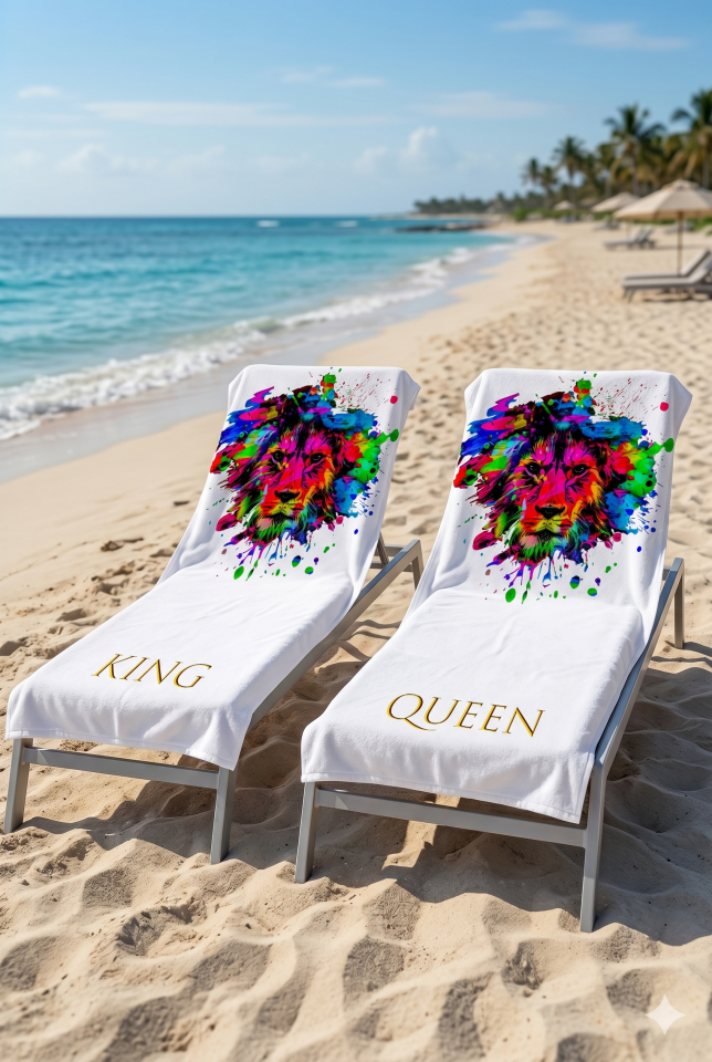 Dijital Baskılı Plaj Havlusu 70x150cm King-Queen Çift Set