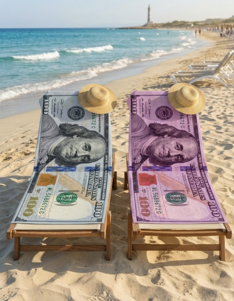 Dijital Baskılı Plaj Havlusu 70x150cm Dollar Çift Set